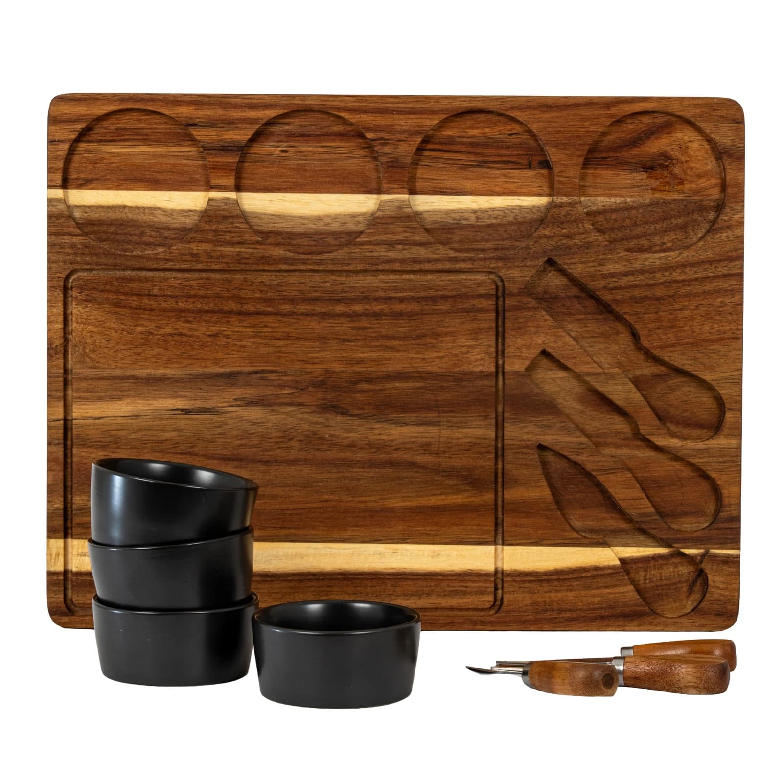 Acacia Cheese Board Set With Grey Ceramic Bowls and Cutlery - Trays & baskets, photo 4 of 5
