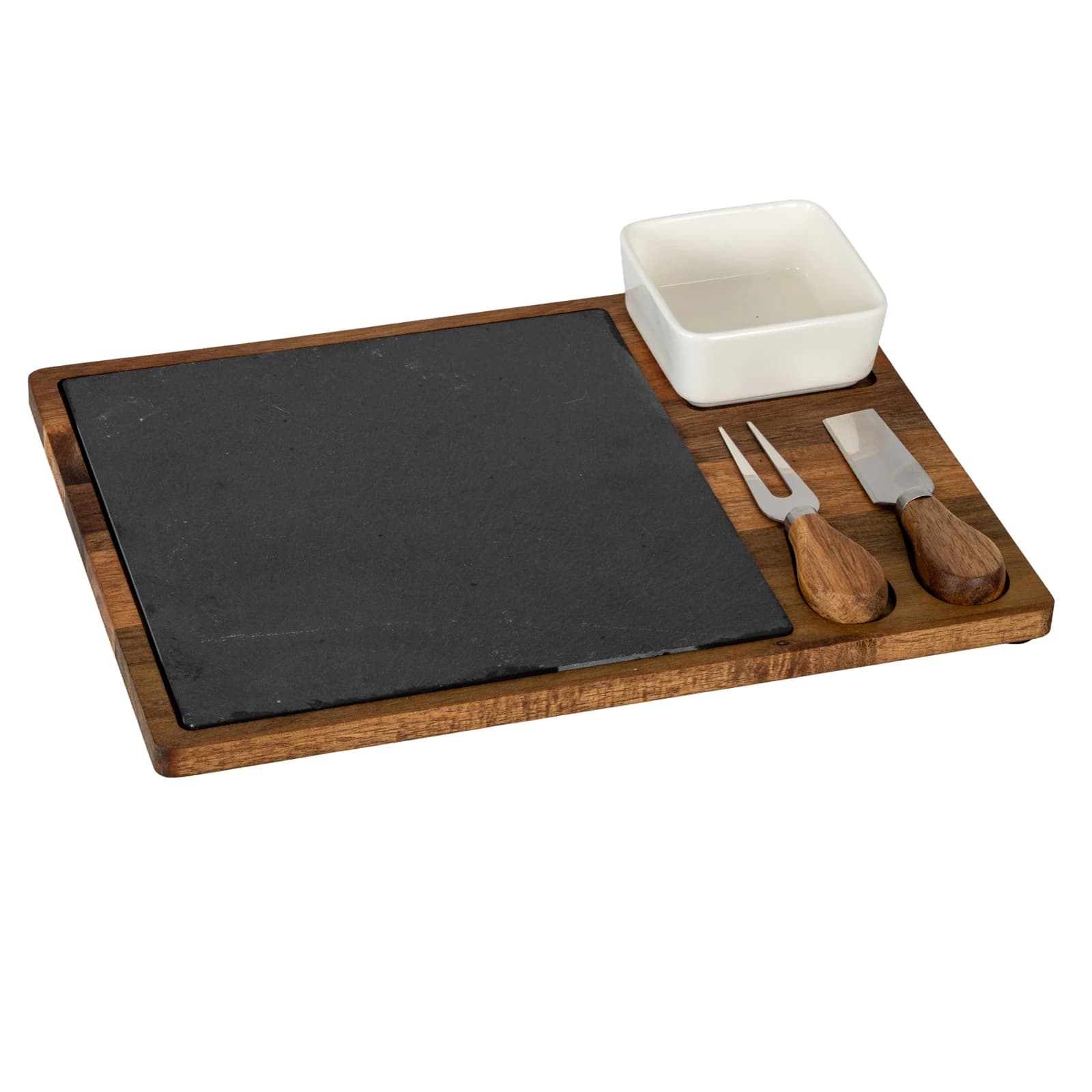 Acacia Cheese Board Set With White Bowl, Slate and Cutlery - Trays & baskets, photo 2 of 6