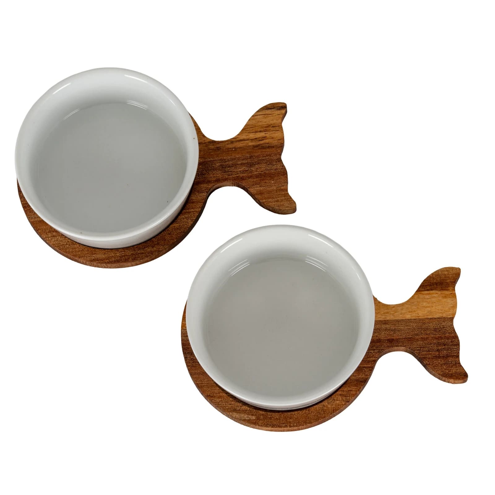 Set Of 2 Acacia Fishtail Serving Trays with Ceramic Bowls - Tables, photo 4 of 5