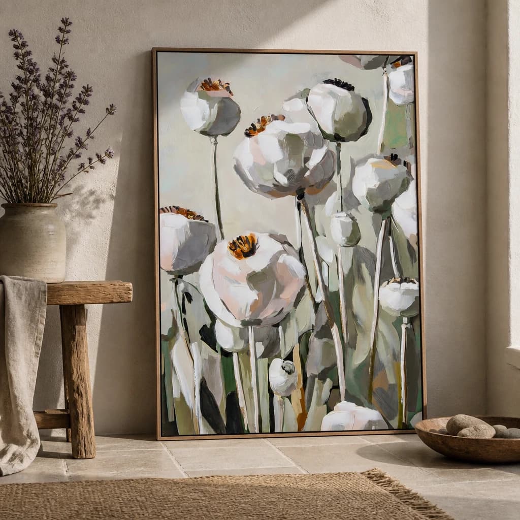 Poppy Heads Hand Painted Canvas in Frame