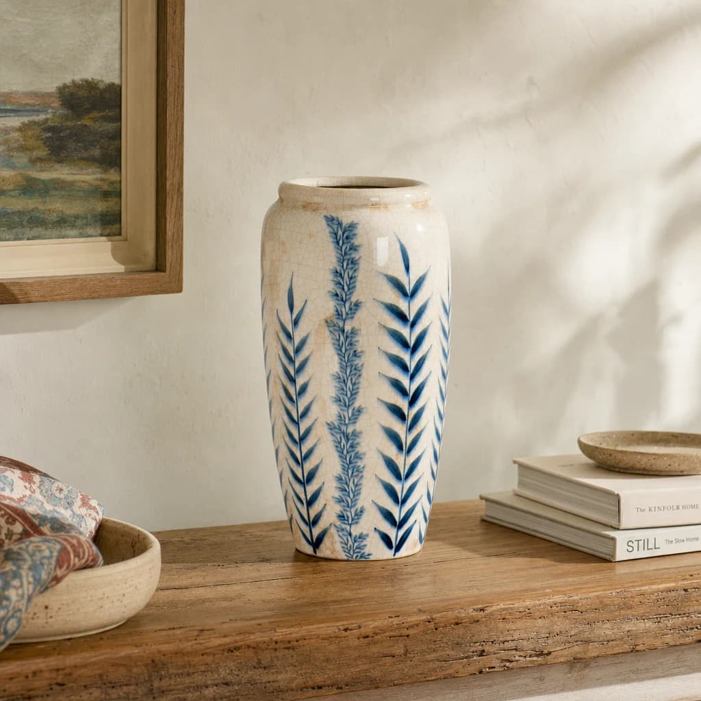 Large Blue Flora Tall Olpe Vase - Vases, photo 1 of 5