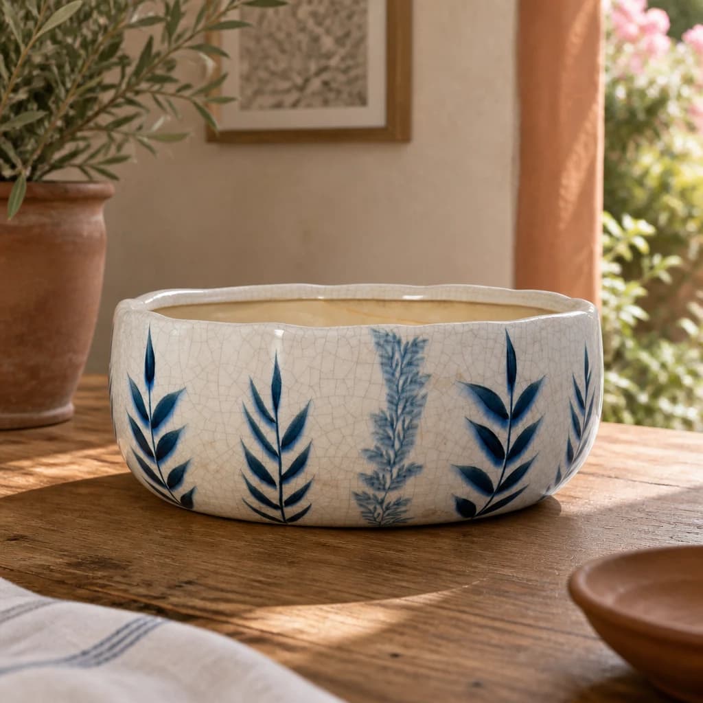 Large Blue Flora Bowl Pot