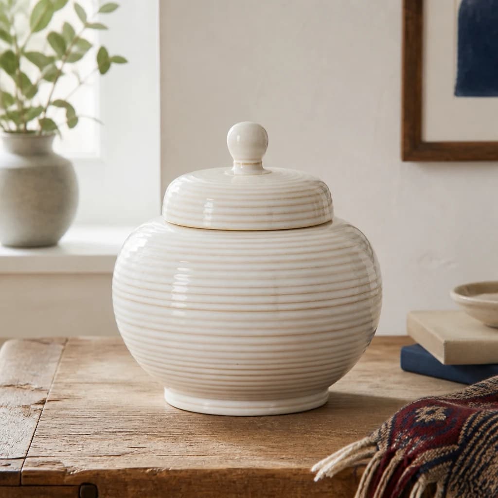 Neva Large Lidded Ceramic Jar - Console tables, photo 1 of 4