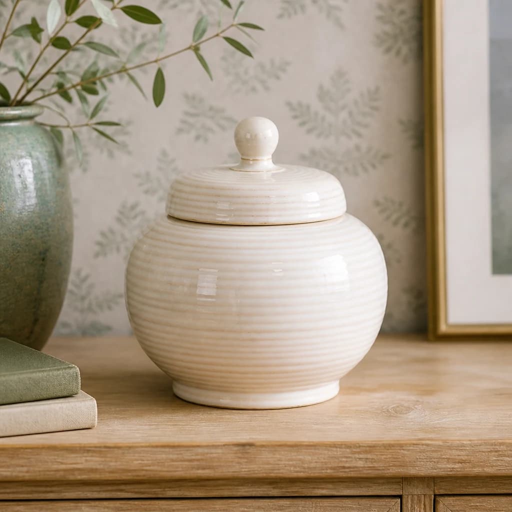 Neva Small Lidded Ceramic Jar - Console tables, photo 1 of 4