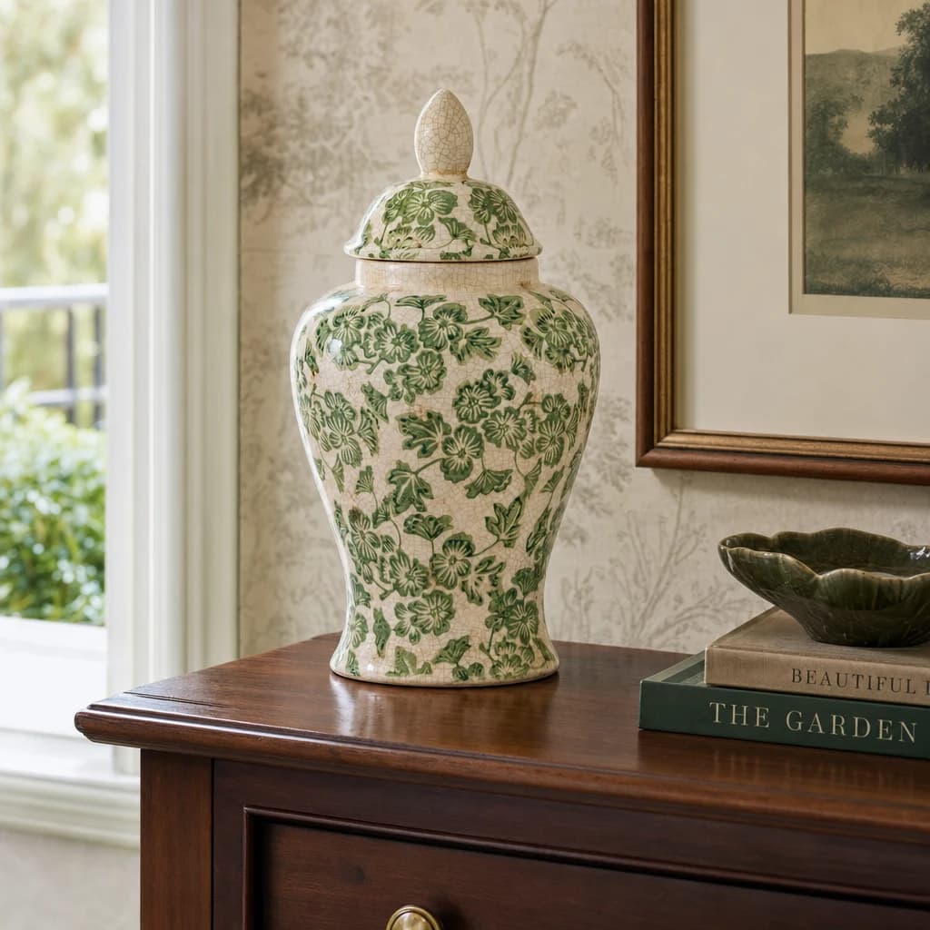 Green Clover Ceramic Ginger Jar - Vases, photo 1 of 4