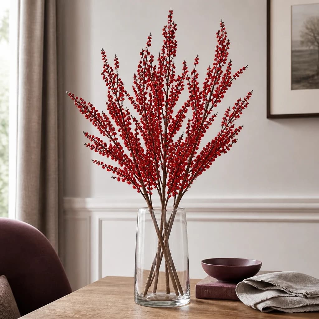 Medium Winter Branch Spray With Red Berries — Pack of 5 - Artificial plants & flowers