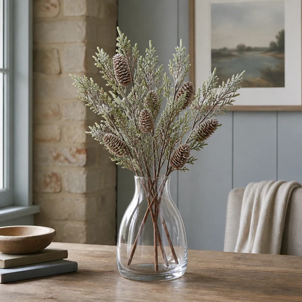 Medium Frosted Cypress Fir Branch Spray With Pinecones — Pack of 5 - Artificial plants & flowers