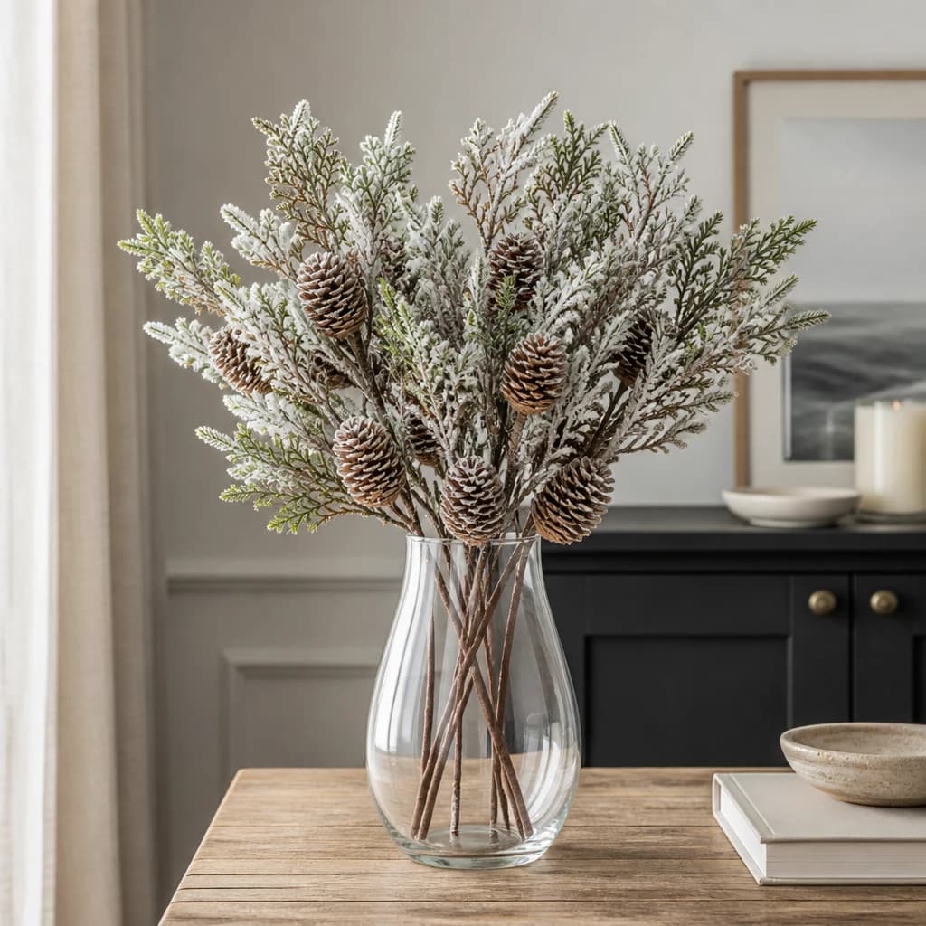 Large Frosted Cypress Fir Branch Spray With Pinecones — Pack of 5 - Artificial plants & flowers
