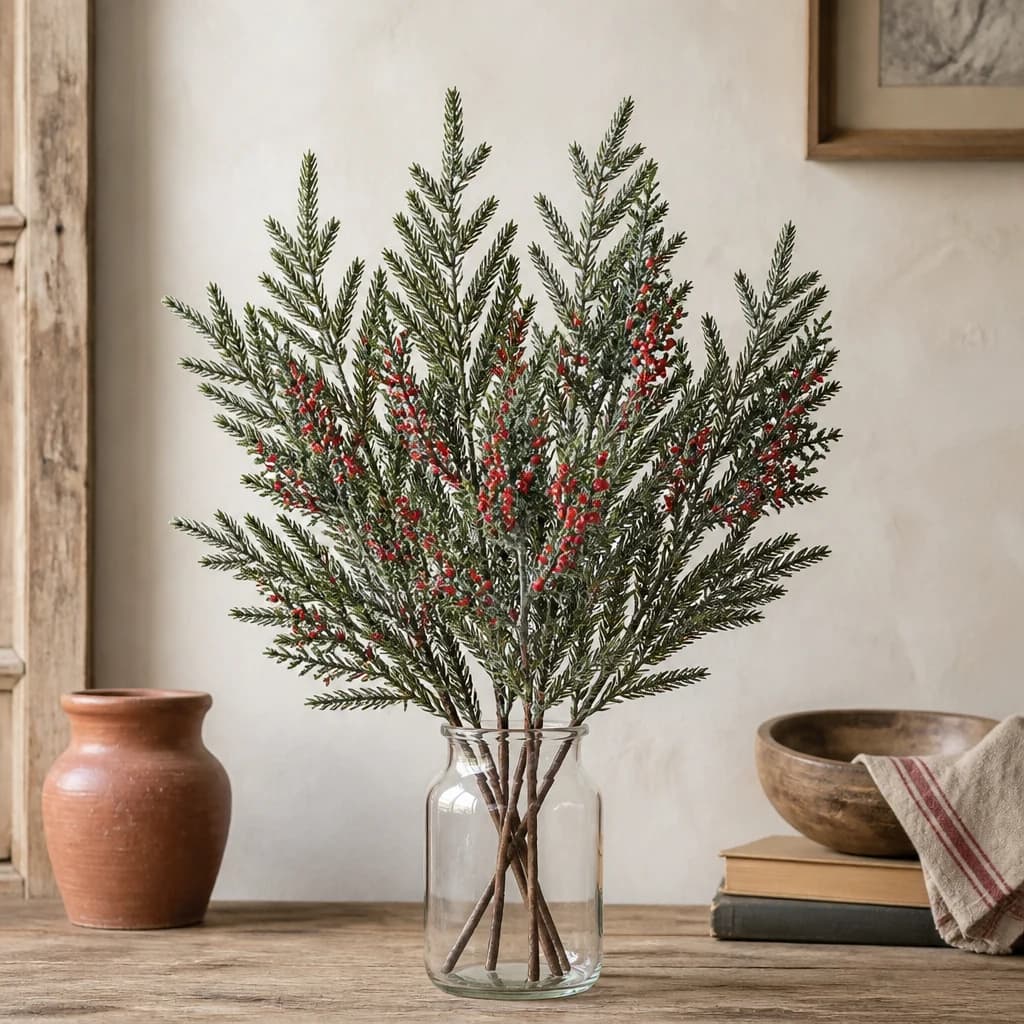 Frosted Pine Branch Spray With Winter Berries — Pack of 5 - Artificial plants & flowers, photo 1 of 2