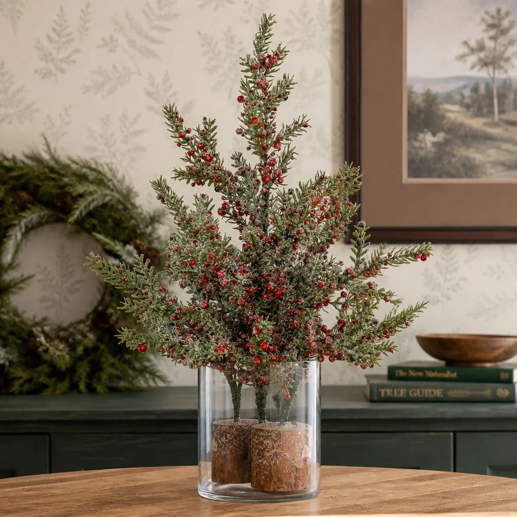 Large Frosted Winter Berry Tree On Wooden Block — Pack of 3 - Artificial plants & flowers, photo 1 of 2