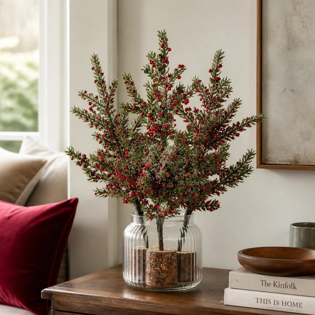 Medium Frosted Winter Berry Tree On Wooden Block — Pack of 3 - Artificial plants & flowers, photo 1 of 2