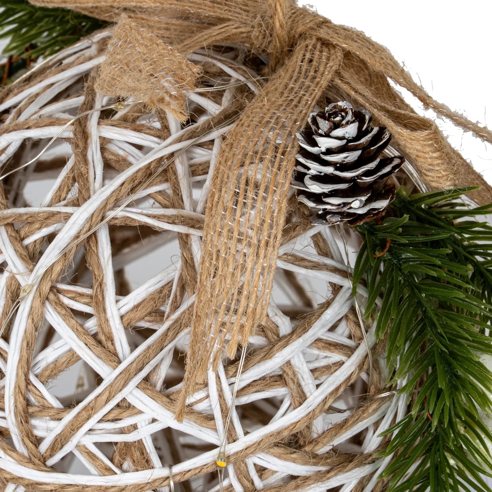 Small LED White Rattan Bauble With Branches And Ribbon - Sculptures & ornaments, photo 2 of 4