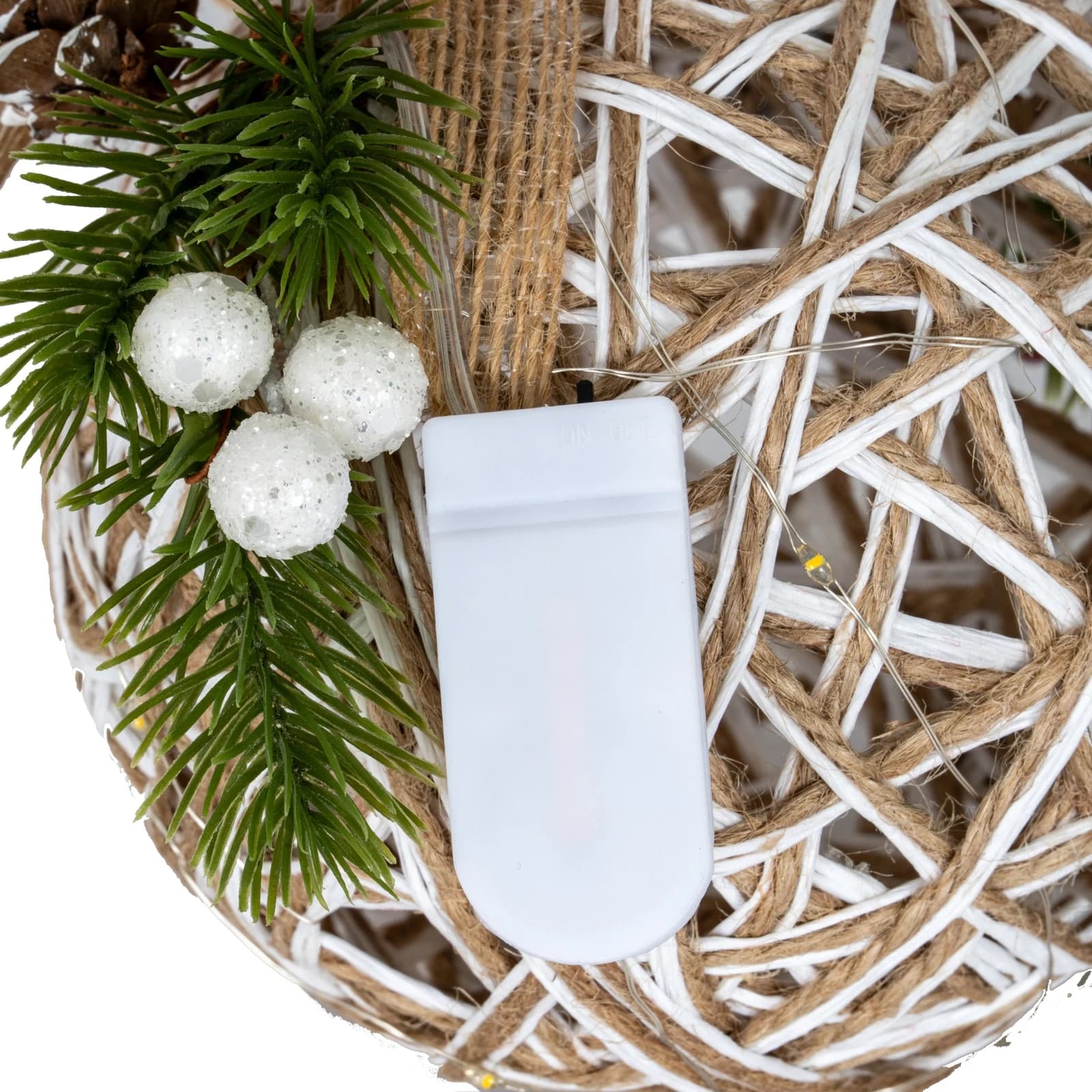 Small LED White Rattan Bauble With Branches And Ribbon - Sculptures & ornaments, photo 3 of 4