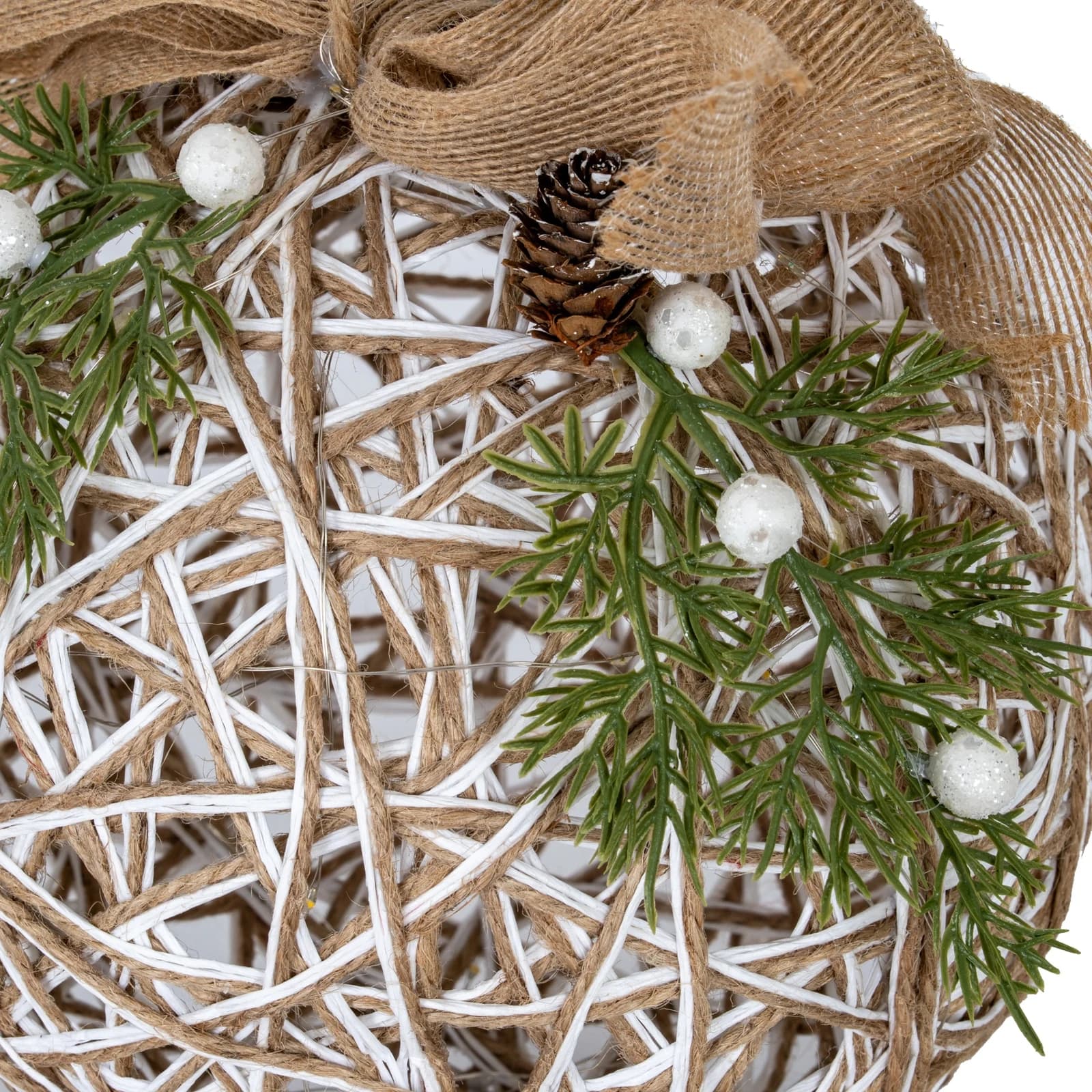 Large LED White Rattan Bauble With Branches And Ribbon - Sculptures & ornaments, photo 2 of 4