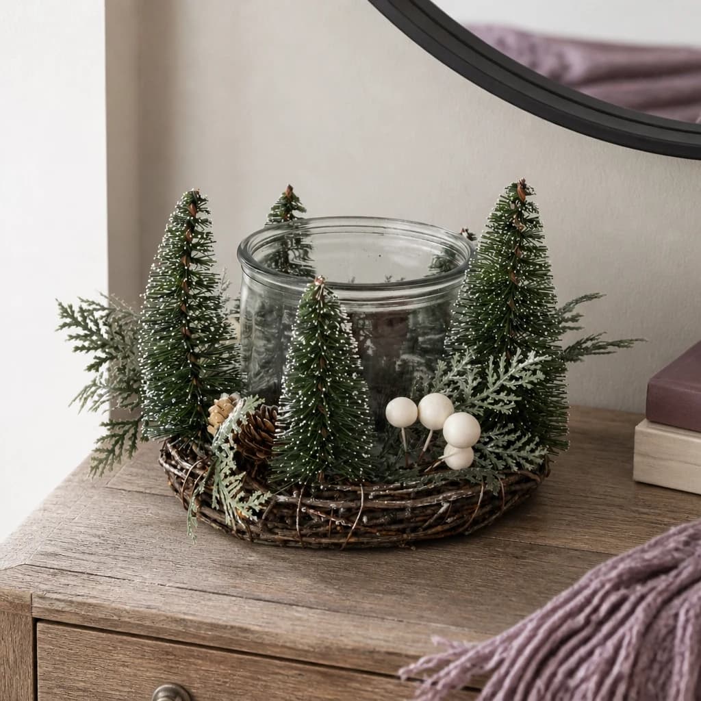 Medium Brush Tree Candle Wreath With Berries And Pinecones - Candles, photo 1 of 3
