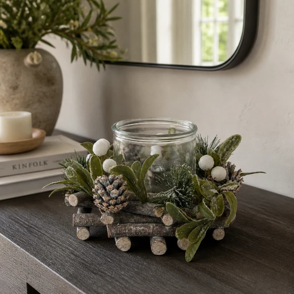 Frosted Mistletoe And Pine Candle Wreath - Candles, photo 1 of 3