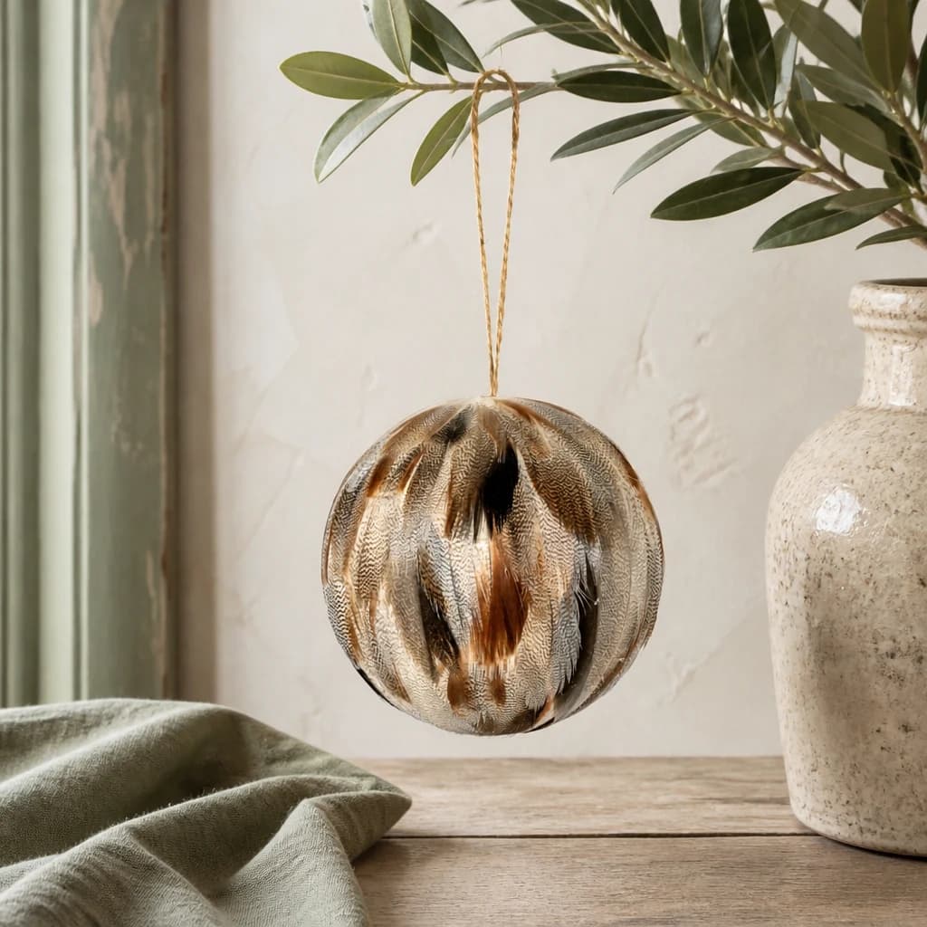 Large Fawn Feathered Bauble - Decorative, photo 1 of 2
