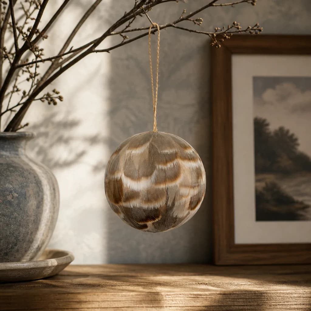 Medium Fawn Feathered Bauble - Artificial plants & flowers, photo 1 of 2