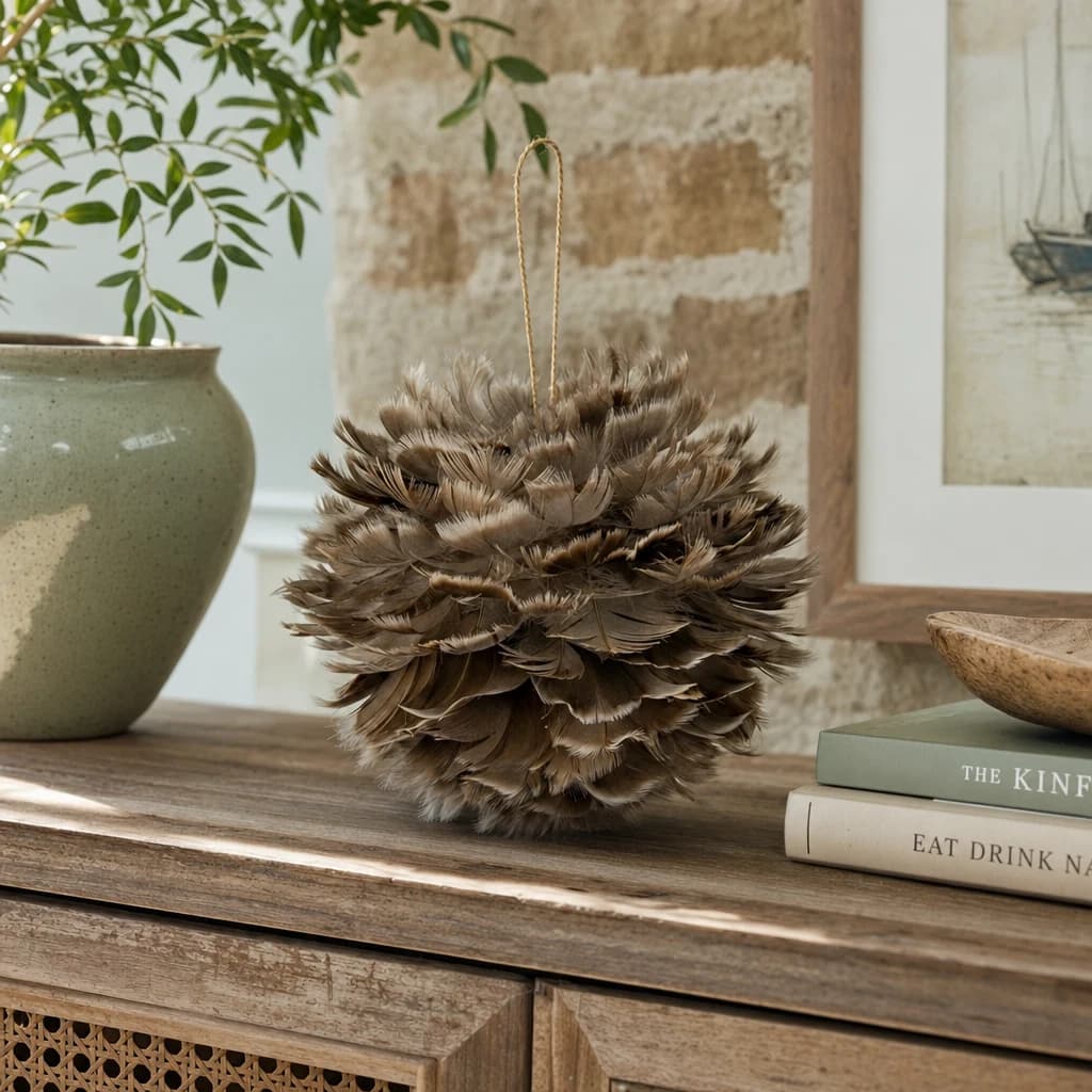 Large Fawn Feather Ball Decoration - Vases, photo 1 of 2