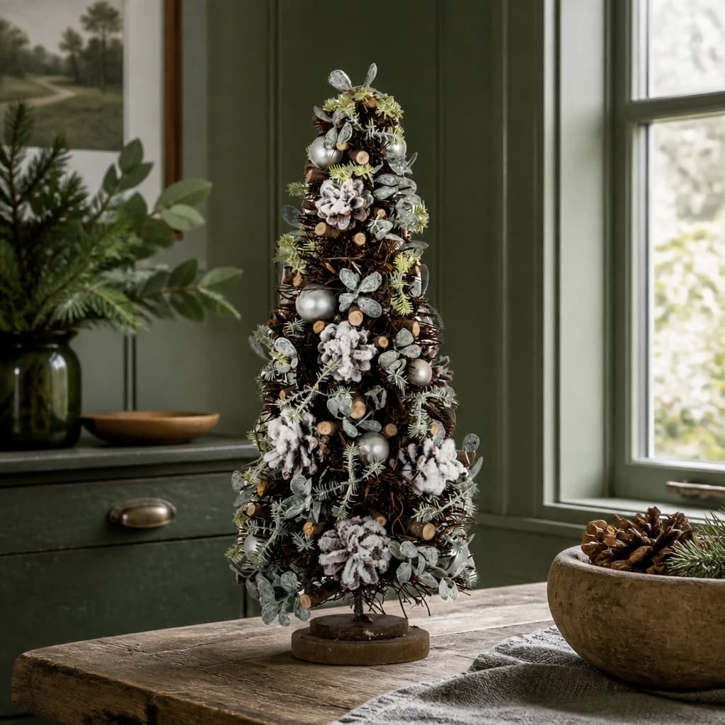 Medium Frosted Forest Tree With Pinecones And Pearls - Artificial plants & flowers, photo 1 of 3