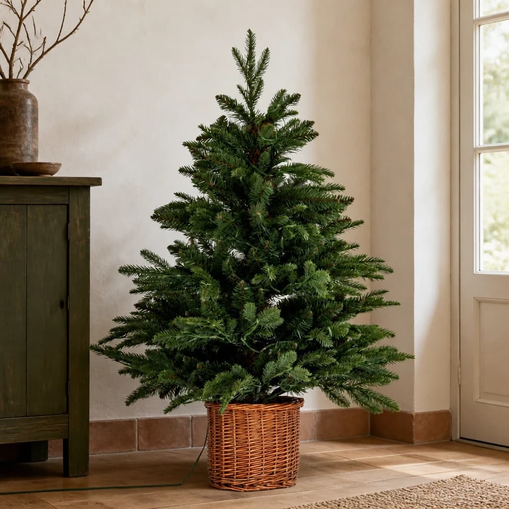Norway Fir Pre-Lit LLED 300L Fir Tree In Rattan Pot - Artificial plants & flowers, photo 1 of 5