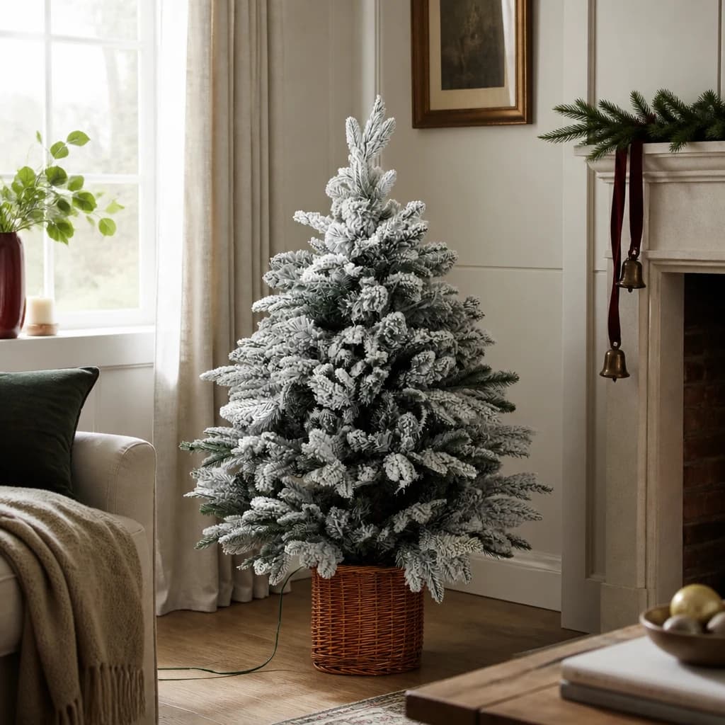 Snowy Norway Fir Pre-Lit Led 300L Fir Tree In Rattan Pot - Artificial plants & flowers, photo 1 of 5