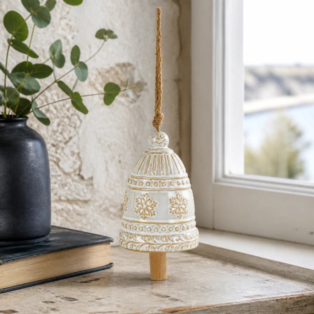 Large Ceramic Bell Tree Ornament With Snowflake Detail - Sculptures & ornaments, photo 1 of 4