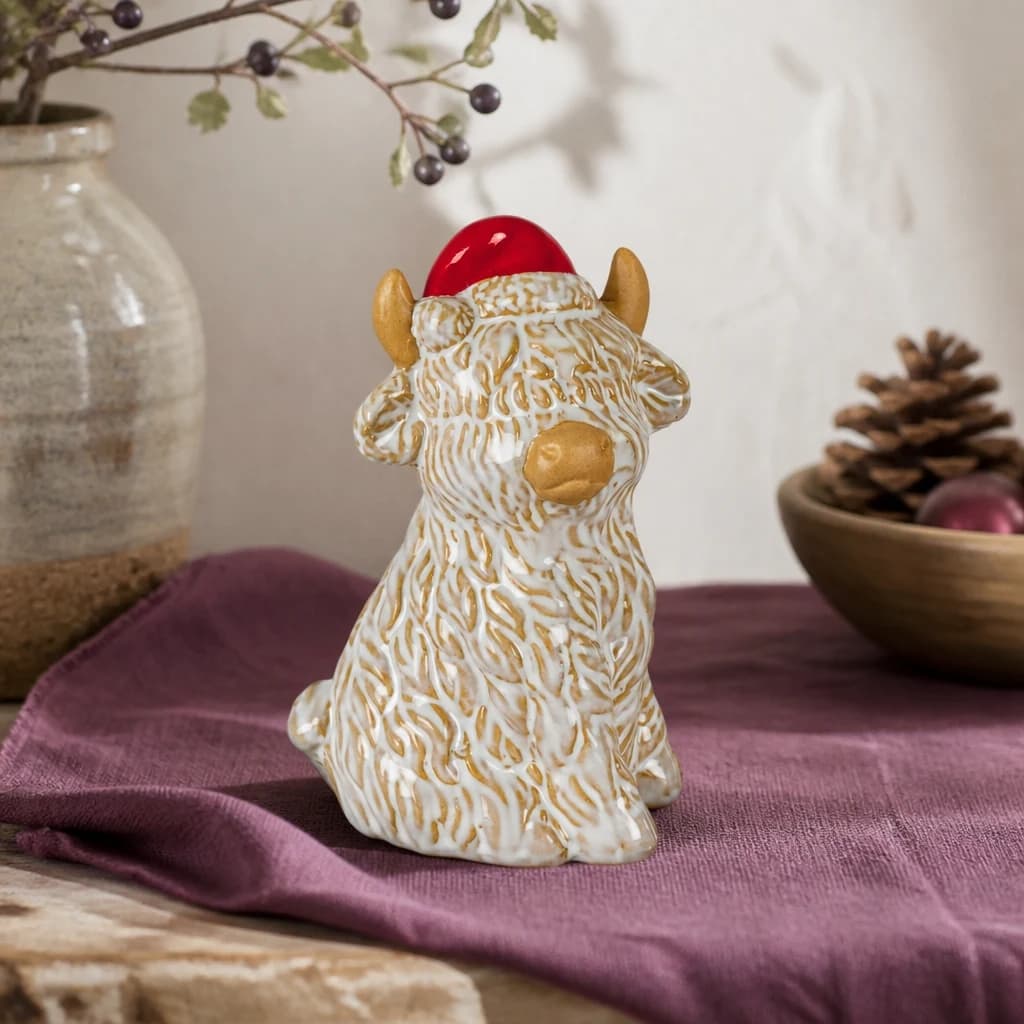 Merry Moo Ceramic Cow Ornament Gazing Right - Sculptures & ornaments, photo 1 of 3
