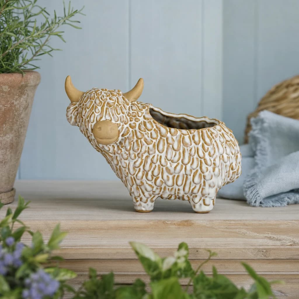 Alora Ceramic Highland Cow Planter Gazing Left - Planters & pots, photo 1 of 4