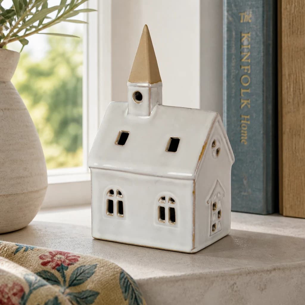 Alora Ceramic Church With LED Light - Decorative, photo 1 of 5