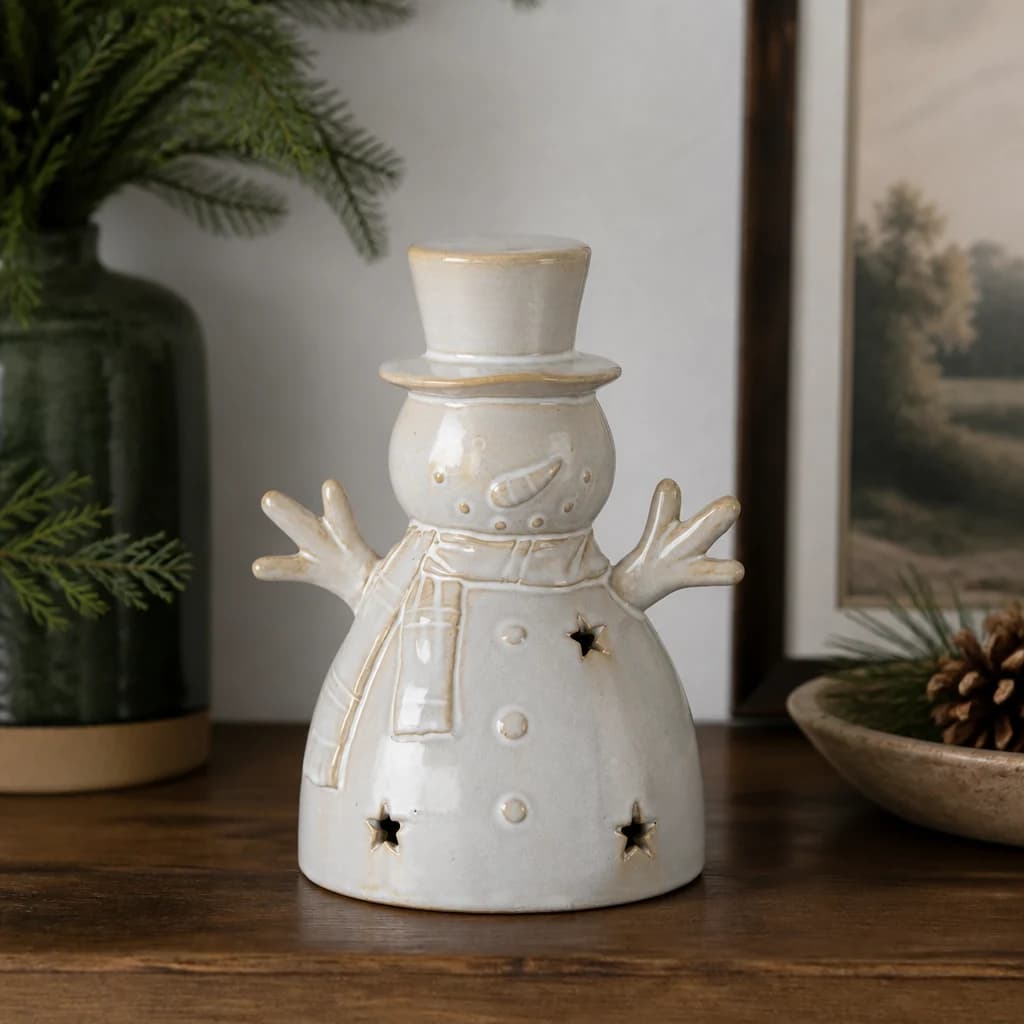 Alora Ceramic Medium Snowman With LED Light - Bedside tables, photo 1 of 5