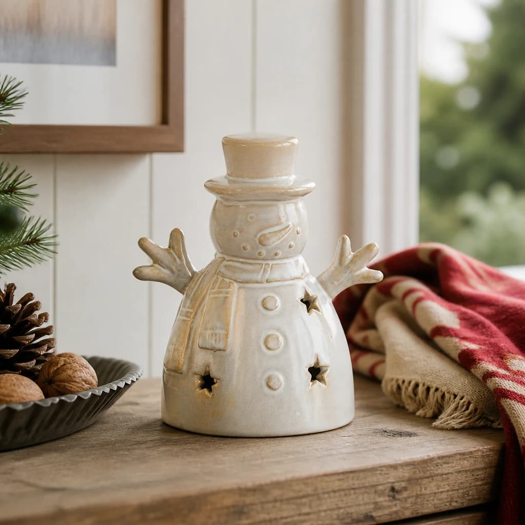 Alora Ceramic Small Snowman With LED Light