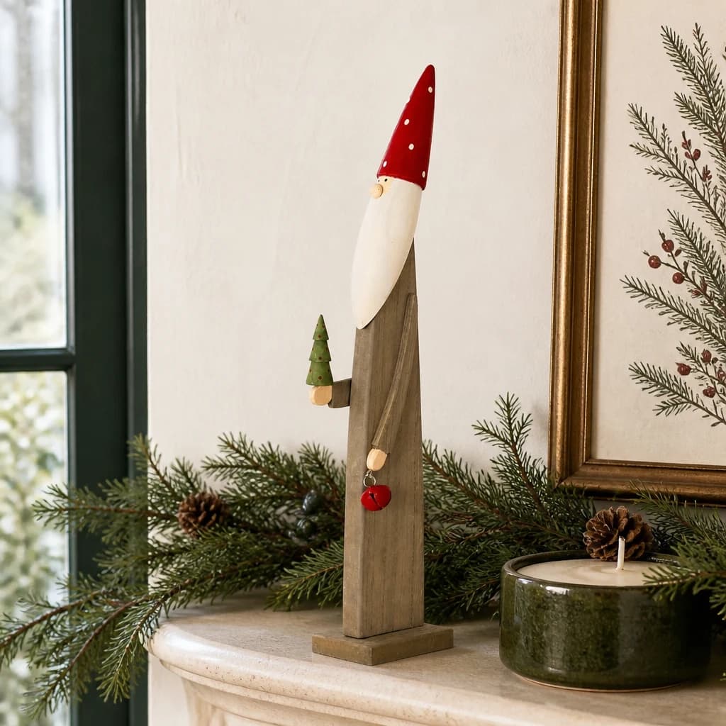 Wooden Festive Elf with Tree and Bell - Sculptures & ornaments, photo 1 of 4