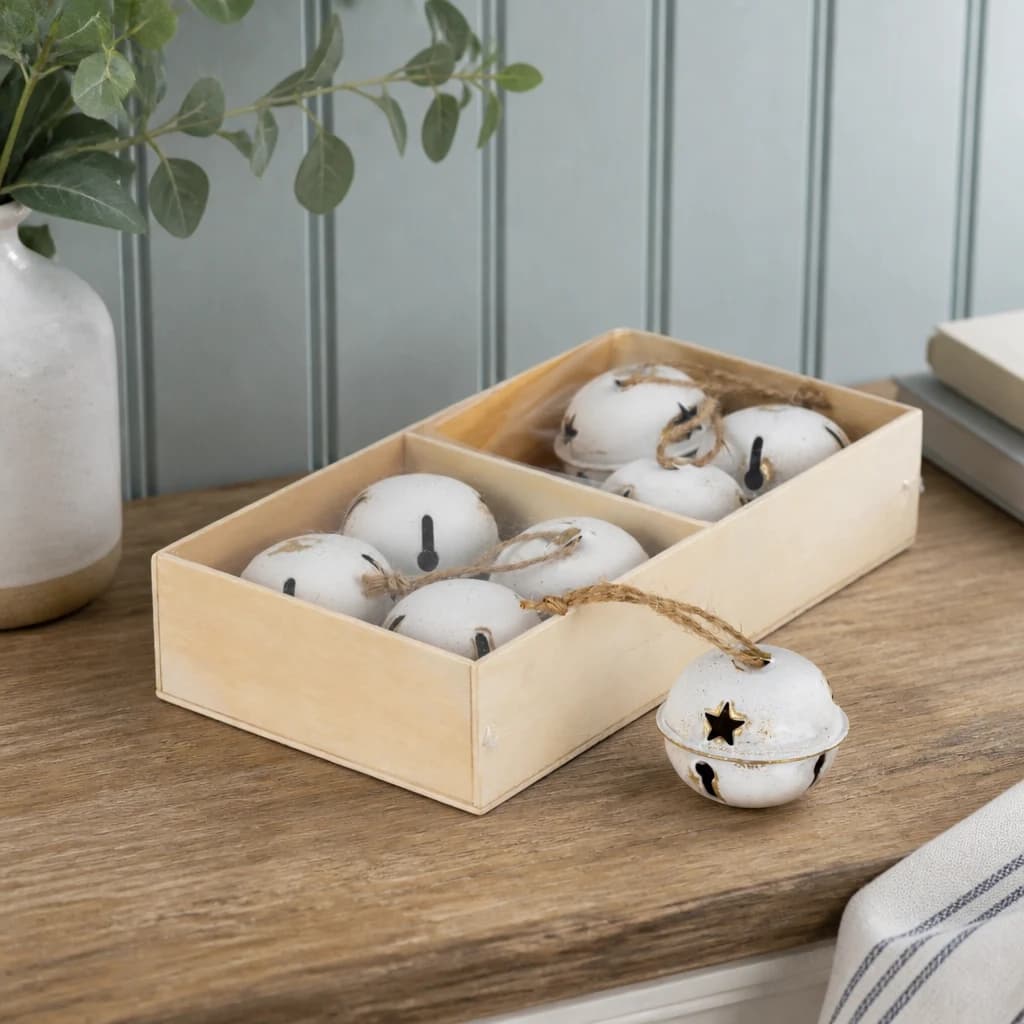 Eight Large Metal Nordic Bells in Wooden Box - Decorative, photo 1 of 3