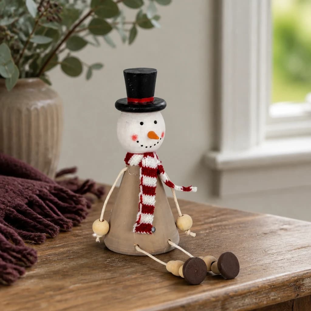 Wooden Jolly Sitting Snowman Decoration - Wall art & frames, photo 1 of 4