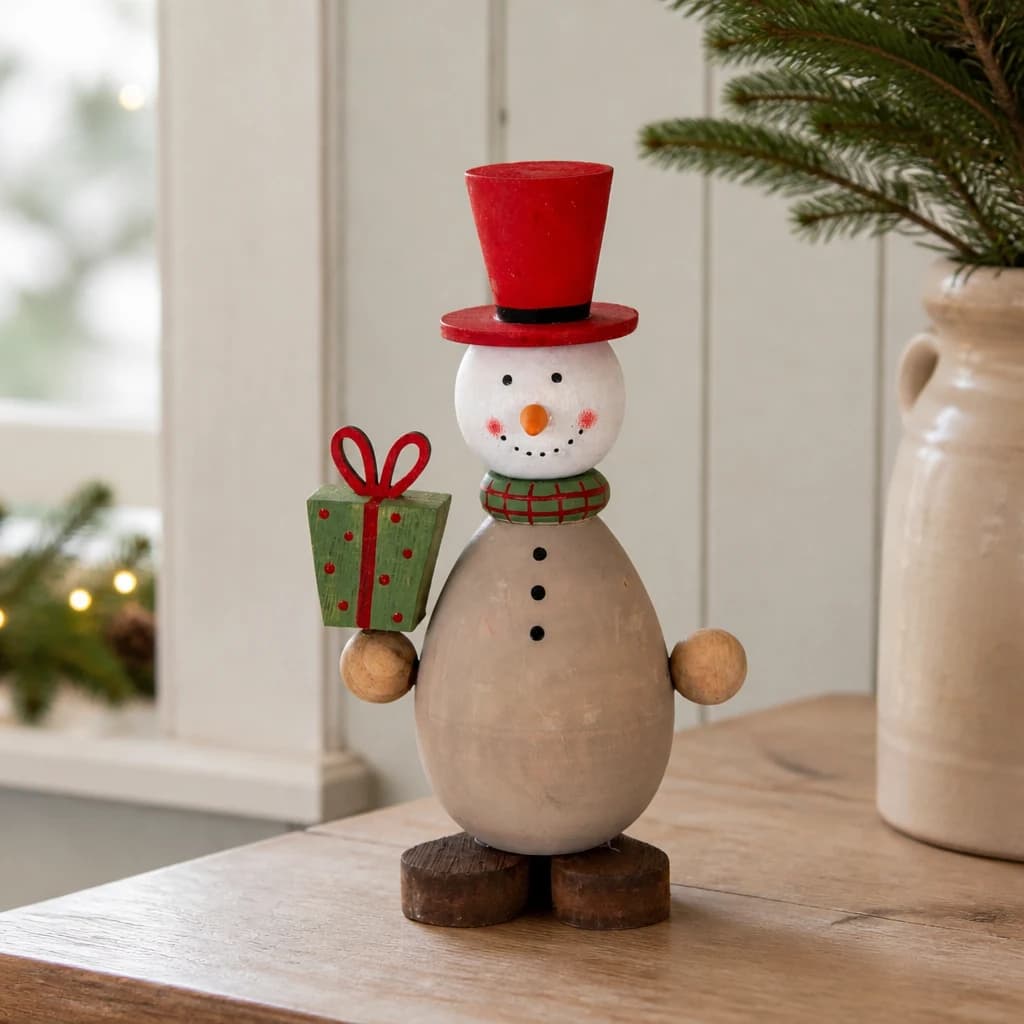 Wooden Snowman with Present - Tables, photo 1 of 4