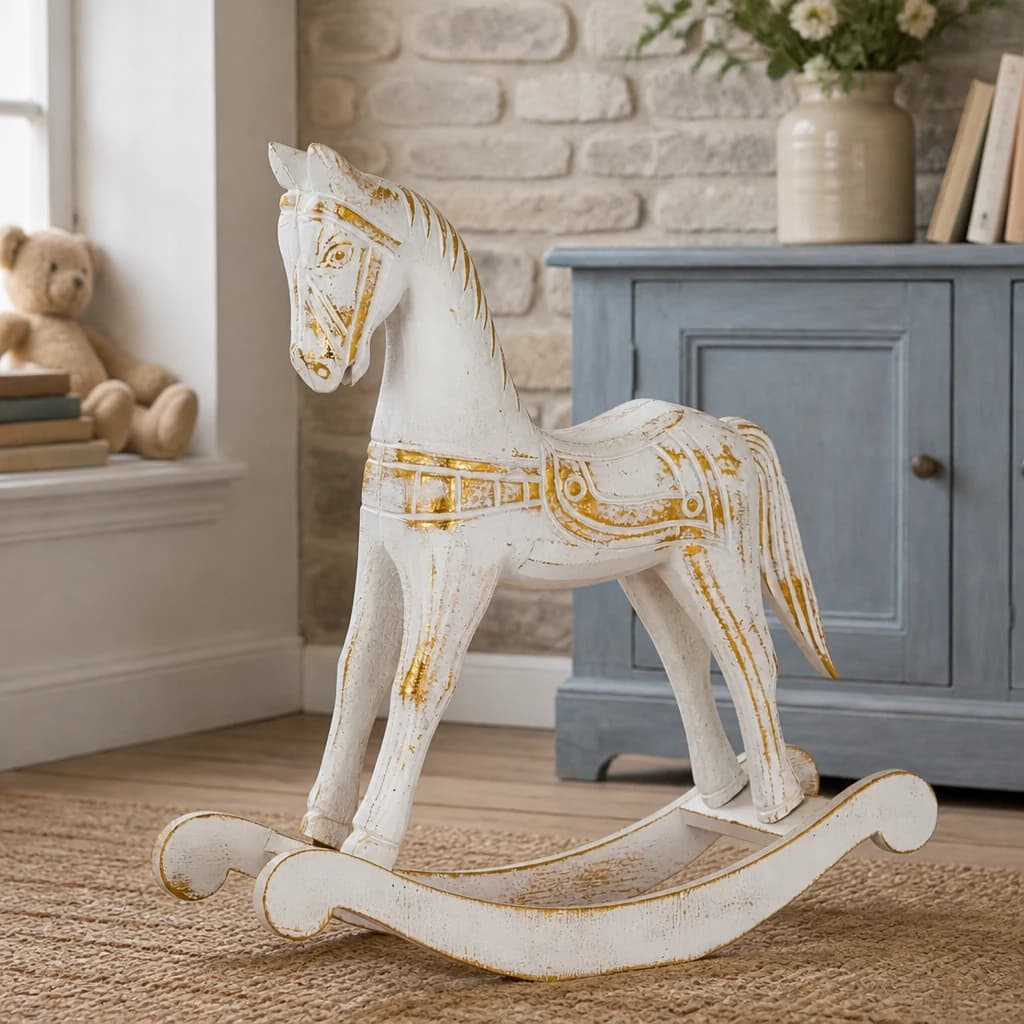 Large Whitewashed Wooden Rocking Horse - Decorative, photo 1 of 4