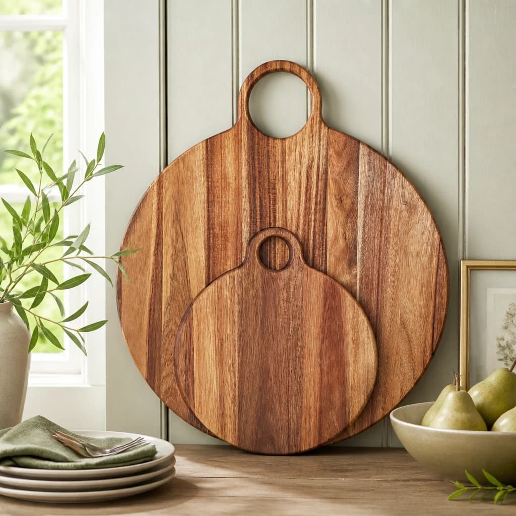 Large Round Acacia Serving Board With Handle