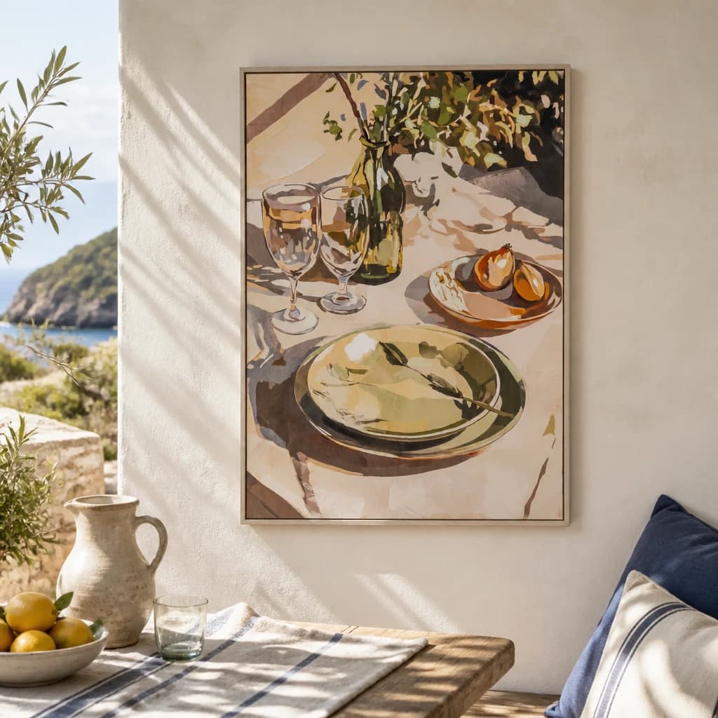 Alfresco Morning Hand Painted Canvas in Frame