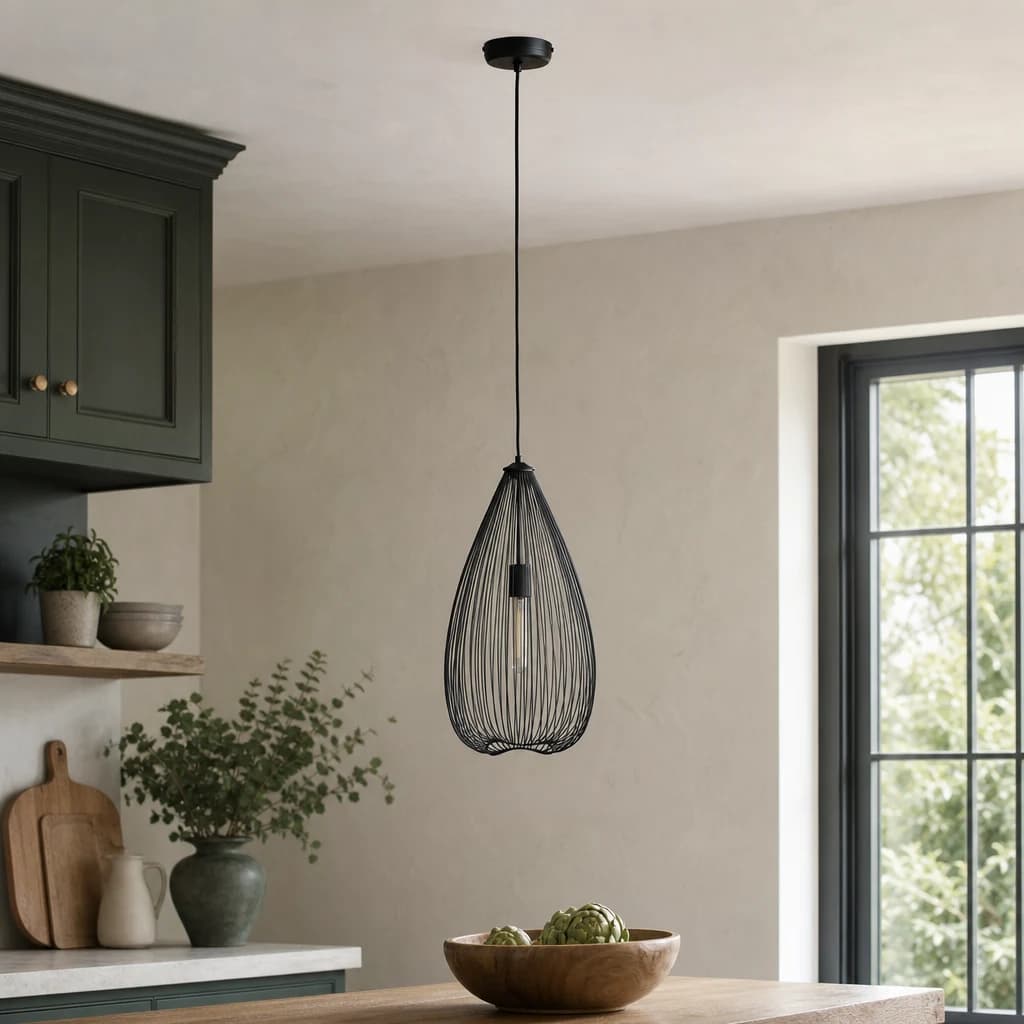 Lavis Teardrop Black Finish Pendant Light