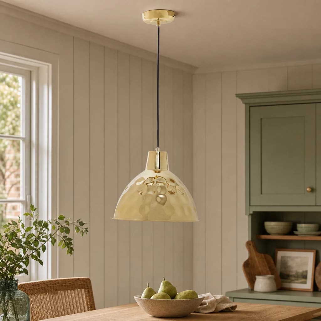 Leni Gold Finish Hammered Pendant Light 35cm