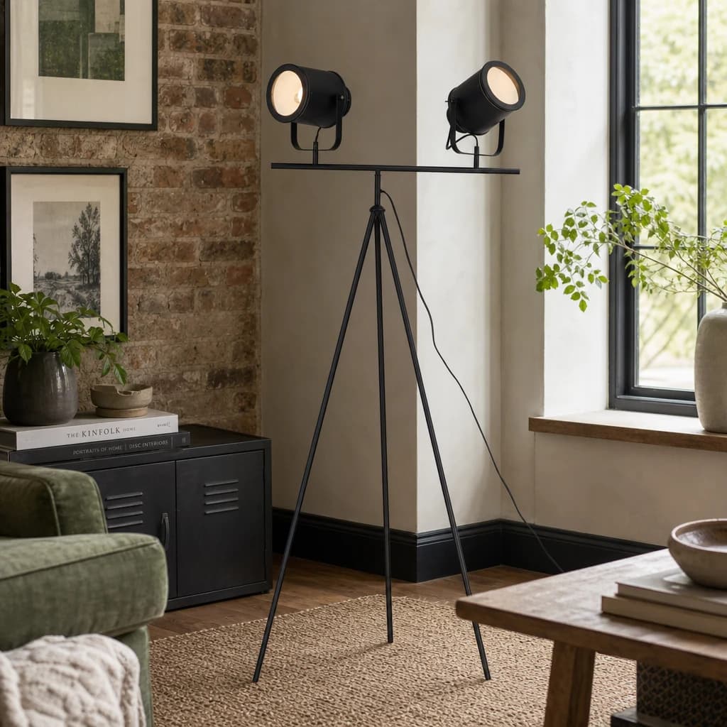 Stockholm Two Spotlight Matte Black Tripod Floor Lamp
