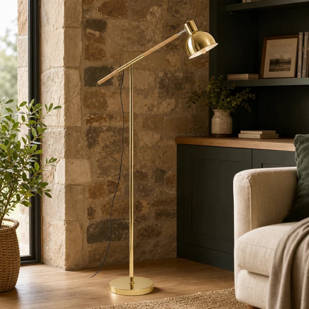 Stockholm Shiny Brass Adjustable Floor Lamp