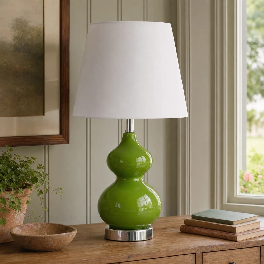 Heidy Green Glass Table Lamp With White Shade