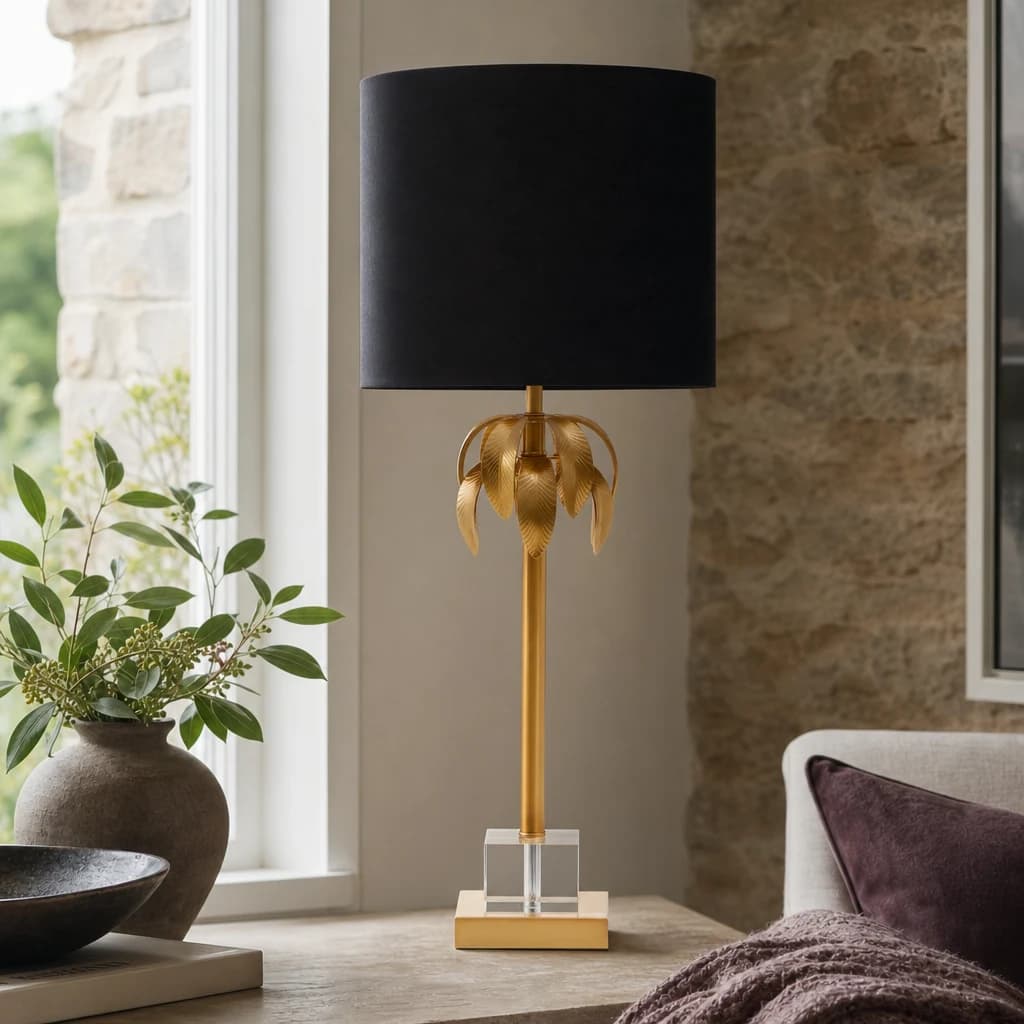 Herta Gold Finish Palm Tree Design Table Lamp - Table lamps, photo 1 of 6
