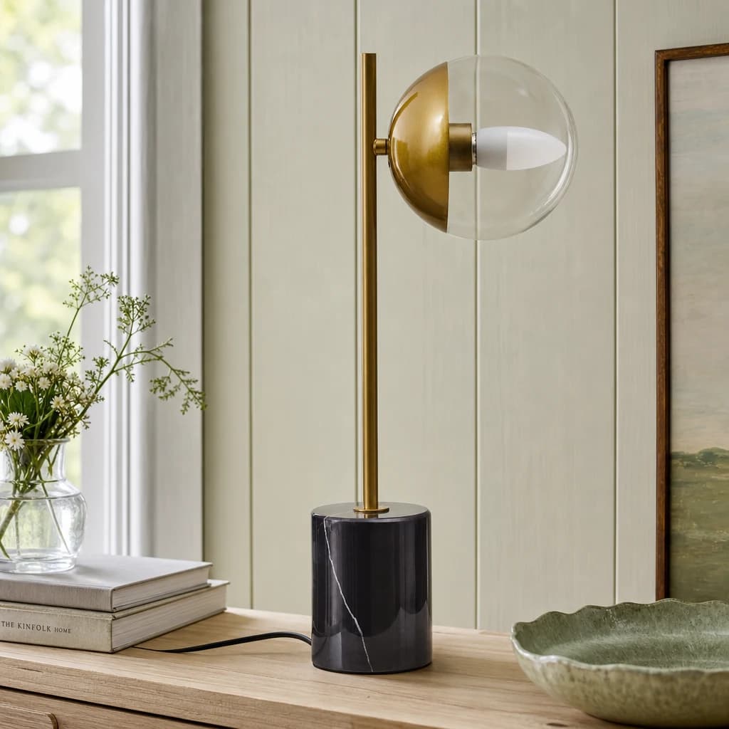 Revive Small Gold Finish Metal Table Lamp with Black Marble Base - Table lamps, photo 1 of 8