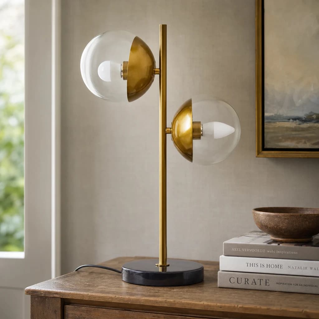Revive Two Light Gold and Black Marble Table Lamp - Table lamps, photo 1 of 8
