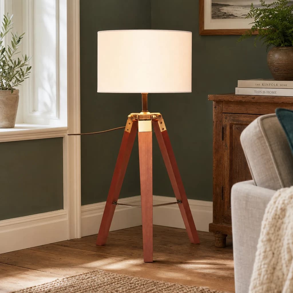 Malvern Tripod Table Lamp With Brown Base - Table lamps, photo 1 of 8