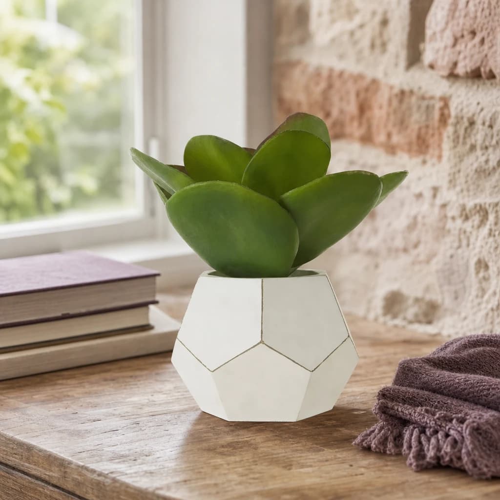 Fiori Succulent in White Faceted Geometric Pot - Decorative, photo 1 of 8