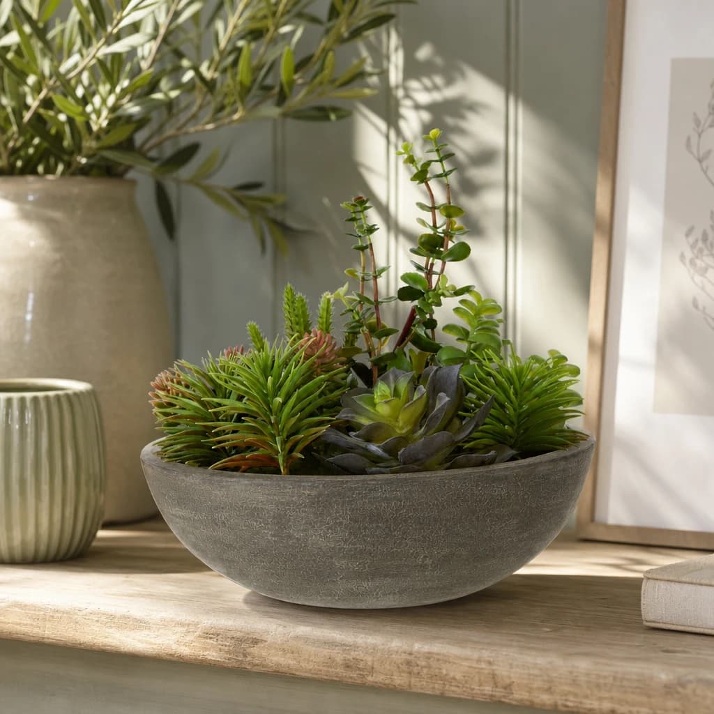Fiori Mixed Succulent In Stone Effect Pot - Decorative, photo 1 of 8